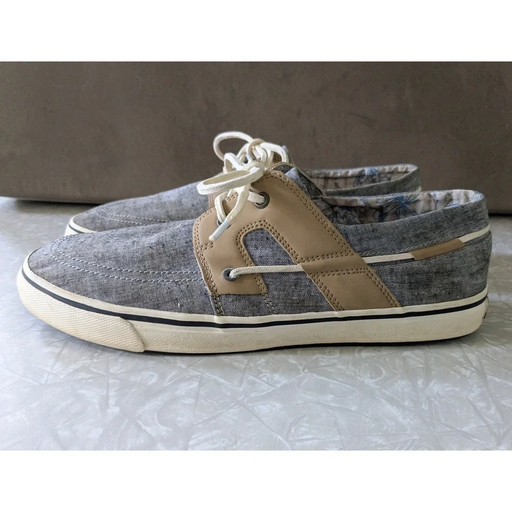 Tommy Bahama Mens Blue Grey Canvas‎ Boat Shoes Loafers Size 11.5D Cork Footbed